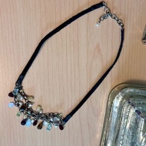 Silpada Sterling Silver, Glass beads & freshwater pearls on black suede necklace